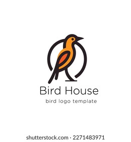 Bird house logo template design. Bird logo concept. Vector illustration. Simple Line Logo