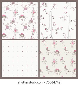 Bird House seamless background - set of 4 for your design or scrapbook