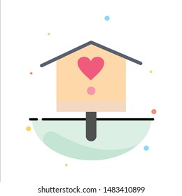 Bird, Bird House, House, Spring Abstract Flat Color Icon Template