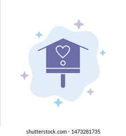 Bird, Bird House, House, Spring Blue Icon on Abstract Cloud Background