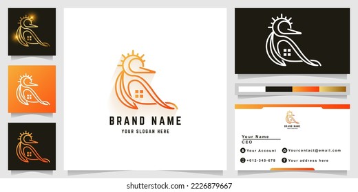 Bird house and sun line logo with business card design