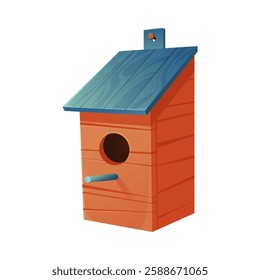 Bird house vector illustration isolated on a white background. Hand drawn colorful  hanging wooden birdhouse, feeder, and nest for spring, summer, or winter birds. Illustration for banners, cards, web