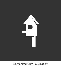 Bird house vector logo illustration isolated sign symbol. Icon pictogram for web graphics