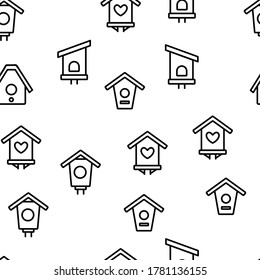 Bird House Vector Seamless Pattern Thin Line Illustration
