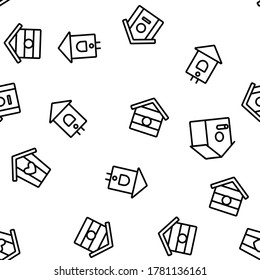 Bird House Vector Seamless Pattern Thin Line Illustration