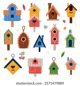 Bird House and Wooden Nesting Box Vector Set