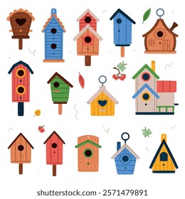 Bird House and Wooden Nesting Box Vector Set