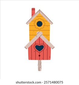 Bird House and Wooden Nesting Box Vector Illustration