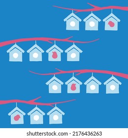 Bird houses with branches illustration - Vector