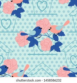 Bird houses,birds and roses in a seamless pattern design, that can be used both on the web, or in print for surface design