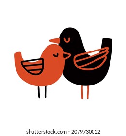 bird hug each other. cute birds in love. Valentine's Day. vector illustration isolated on white background.