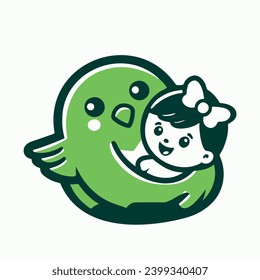A bird hugs a child. Adoption of a child logo. Bird and baby