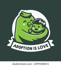 A bird hugs a child. Adoption of a child logo. Bird and baby