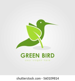 BIRD HUMMING GREEN LEAF LOGO ICON SYMBOL EMBLEM TEMPLATE