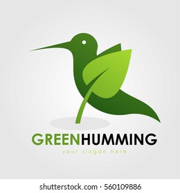 BIRD HUMMING GREEN LEAF LOGO ICON SYMBOL EMBLEM TEMPLATE
