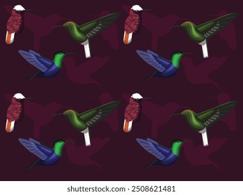 Bird Hummingbird Costa Rica Woodnymph Snowcap Emrald Cartoon Cute Seamless Wallpaper Background