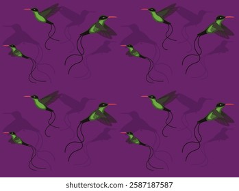 Bird Hummingbird Streamertail Cute Cartoon Character Seamless Wallpaper Background