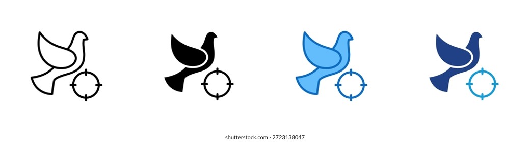 Vogeljagd Multiple Style Icon Design Vector - Vogel mit einem Zielsymbol, das Tracking, Ziel und Jagd Aktivität darstellt