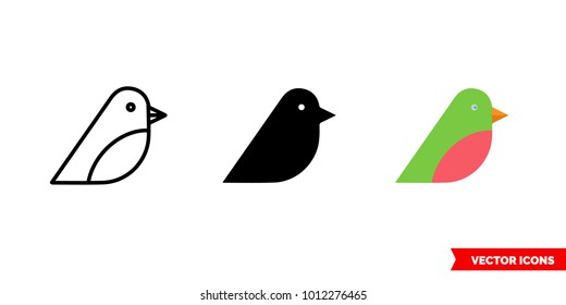 Bird icon of 3 types: color, black and white, outline. Isolated vector sign symbol.