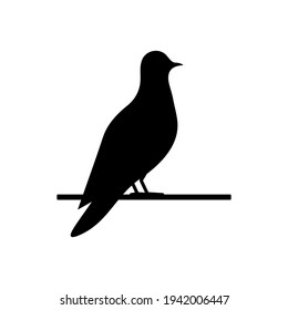 Bird icon. Black birds silhouette on branch. Vector isolated on white	