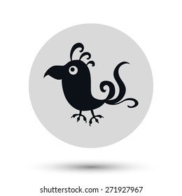 Bird icon, black vector symbol with shadow