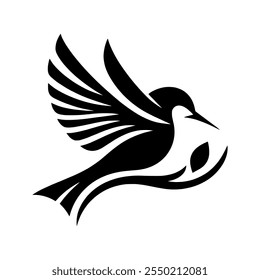 Bird icon, branch, symbol, vector, silhouette, ceasefire, purity, holiday, freedom, bird, love, sign, graphic design, black and white, religion, spirituality, heaven, harmony, allegory, holy spirit, 