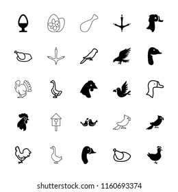 Bird icon. collection of 25 bird filled and outline icons such as eagle, chicken, goose, lovebirds, egg, parrot, rooster, turkey. editable bird icons for web and mobile.