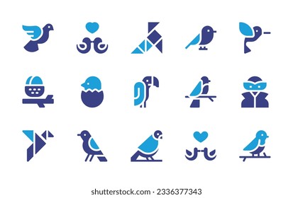 Bird icon collection. Duotone color. Vector illustration. Containing dove, birds, bird, hummingbird, vulture, superhero, origami, pigeons.