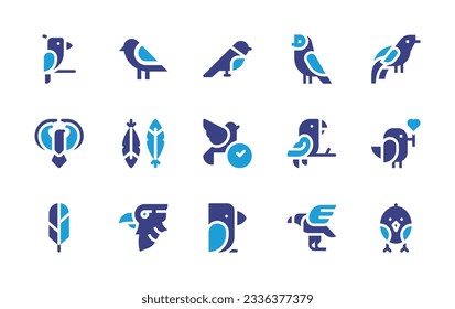 Bird icon collection. Duotone color. Vector illustration. Containing bird, weaver, bird of paradise, phoenix, feather, early, parrot, eagle, golden eagle.