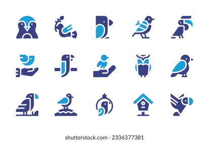 Bird icon collection. Duotone color. Vector illustration. Containing penguin, bird, hornbill, peace, parrot, owl, arctic tern, seagull, bird house.