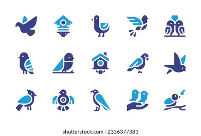 Bird icon collection. Duotone color. Vector illustration. Containing bird, bird house, dove, birds, swallow, blue jay, eagle.