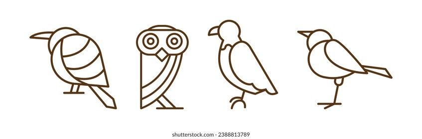 Bird Icon Drawn with Thin Line Vector Set