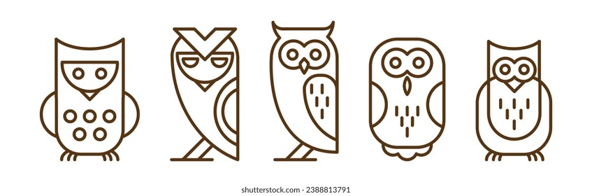 Bird Icon Drawn with Thin Line Vector Set