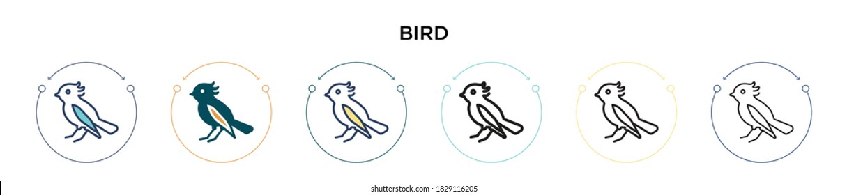 Bird icon in filled, thin line, outline and stroke style. Vector illustration of two colored and black bird vector icons designs can be used for mobile, ui, web