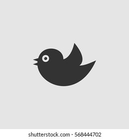 Bird icon flat. Black pictogram on grey background. Vector illustration symbol