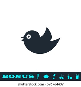 Bird icon flat. Black pictogram on white background. Vector illustration symbol and bonus button