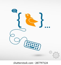 Bird Icon and flat design elements. Design concept icons for application development, web design, creative process, social media, seo, web page coding and programming.