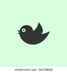 Bird icon flat. Grey vector symbol on green background