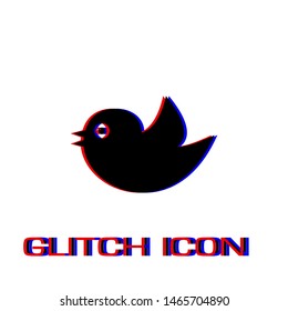 Bird icon flat. Simple pictogram - Glitch effect. Vector illustration symbol