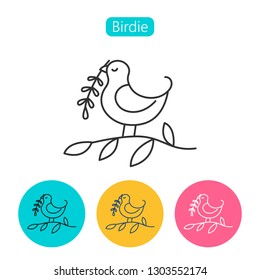 Bird icon flat thin line illustration. Contour symbol. Vector isolated outline drawing. Editable stroke.