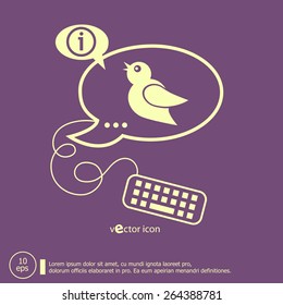 Bird Icon and keyboard design elements. Line icons for application development, web page coding and programming, creative process