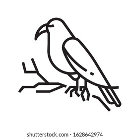 Bird icon is in line and pixel perfect style. Bird is sitting on branch. Sign for tarot cards or game web design. Magic vector icon for fortuneteller website. Isolated object on a white background.