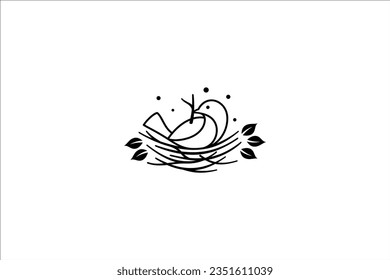 bird icon logo line illustration building bird's nest