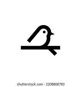 Bird icon logo with tree trunk and simple and modern design.
