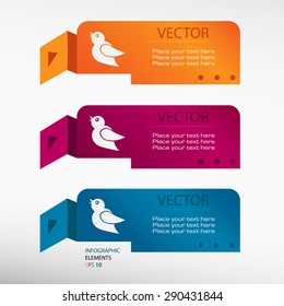 Bird Icon on origami paper banners. Can be used for work flow layout, diagram, business step options, banner, web design
