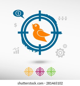 Bird Icon on target icons background. Flat illustration.