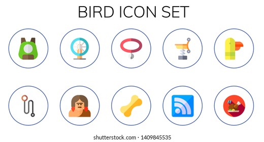 bird icon set. 10 flat bird icons.  Simple modern icons about  - pet, leash, hamster, troglodyte, collar, dog food, spring, media, duck, roast chicken