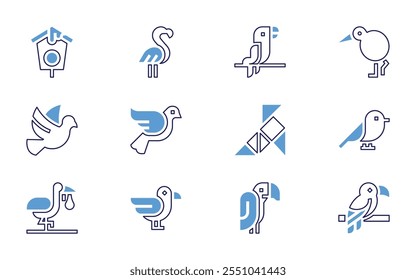 Bird icon set. Bold line style. Duotone colors. Editable stroke. kiwi, parrot, bird, penguin, vulture, superhero, chick.