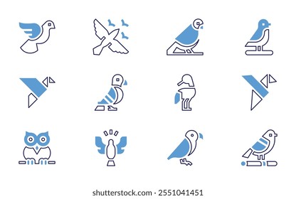 Bird icon set. Bold line style. Duotone colors. Editable stroke. bird, animal, origami, nest, egg, red crowned crane, hummingbird.