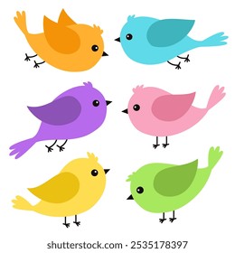 Bird icon set. Different color birds collection. Cute kawaii cartoon funny baby character. Colorful sticker print. Decoration element. Childish style. Flat design. White background. Isolated. Vector